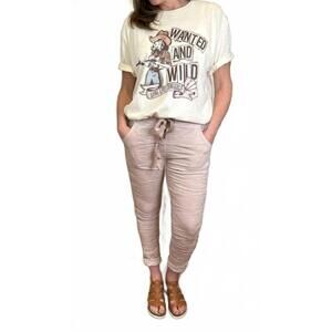 NEW MARISIMA satin trim on side jogger pants in mauve